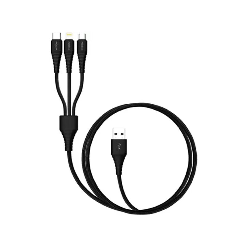 Rock Space Hi-Tensile 3 in 1 Charging Cable W/Version A (Black)