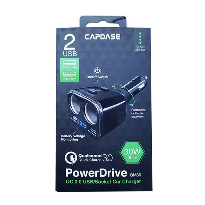 Capdase POWERHUB BM30 2-Socket and 2-USB QC 3.0 Car Charger