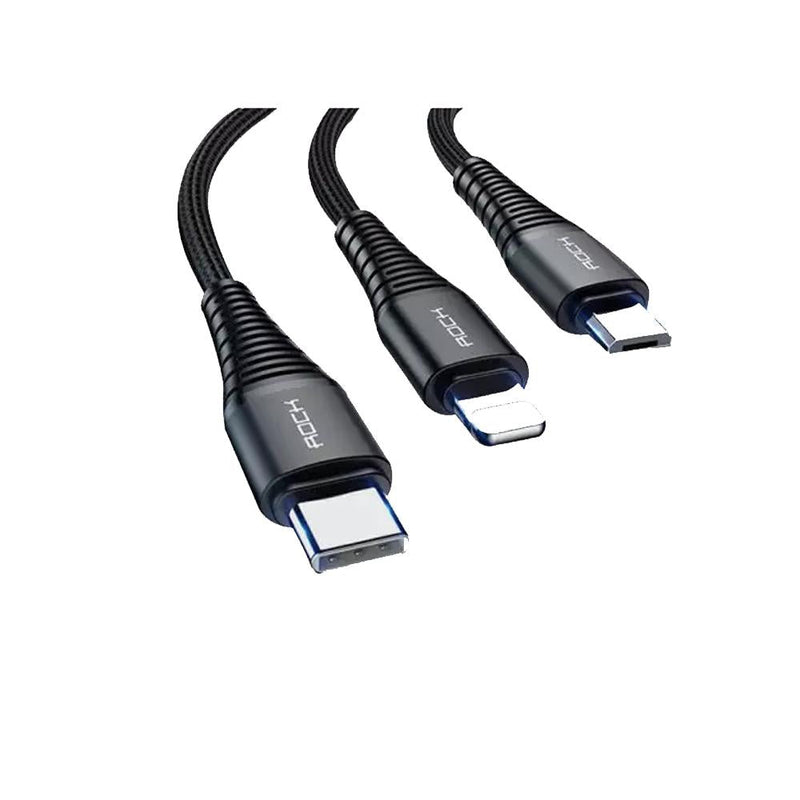 Rock Space Hi-Tensile 3 in 1 Charging Cable W/Version A (Black)