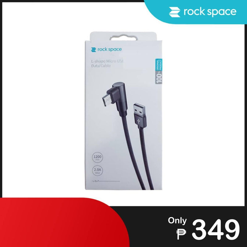 Rock Space L-Shape Micro USB Charge & Sync Round Cable (Black)