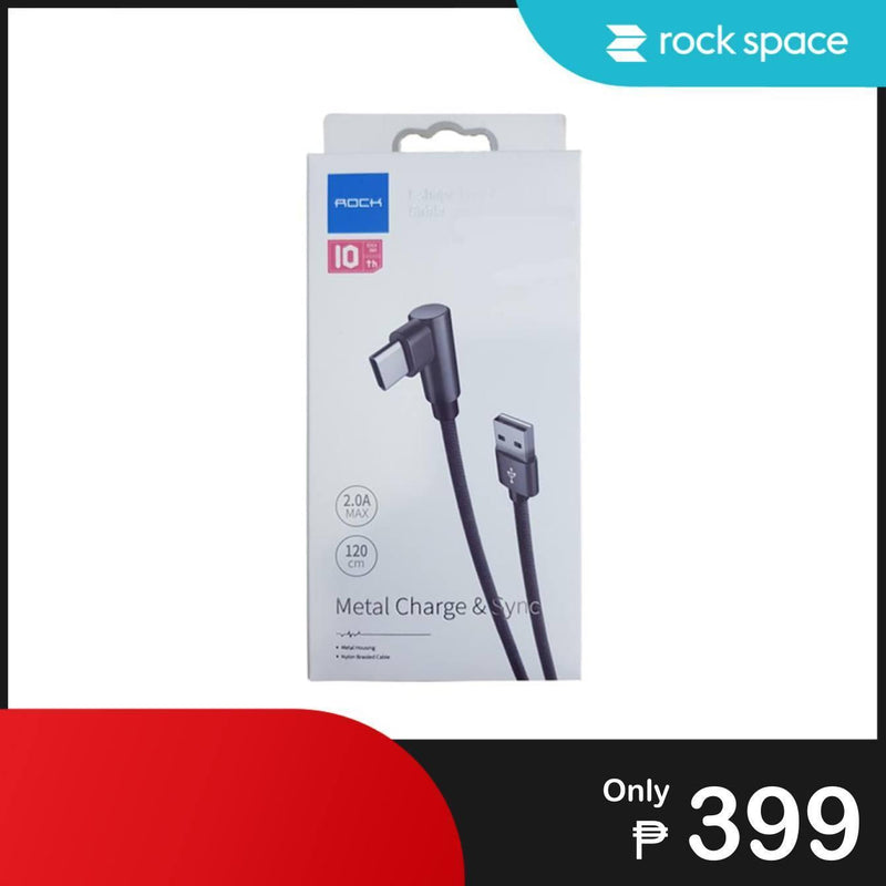 Rock Space L-shape Type C Charge & Sync Round Cable (Black)