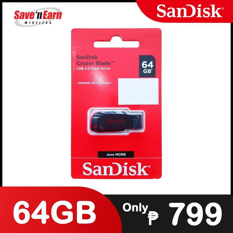 SanDisk Cruzer Blade USB 2.0 Flash Drive 64GB (Black) - Accessories - Save 'N Earn Wireless